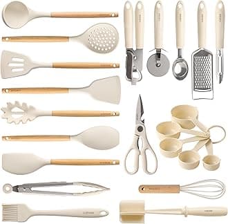 22pcs Silicone Cooking Utensils Set, 446°F Heat Resistant Kitchen Utensils Gadgets Set, Spatula, Turner, Whisk, Tongs