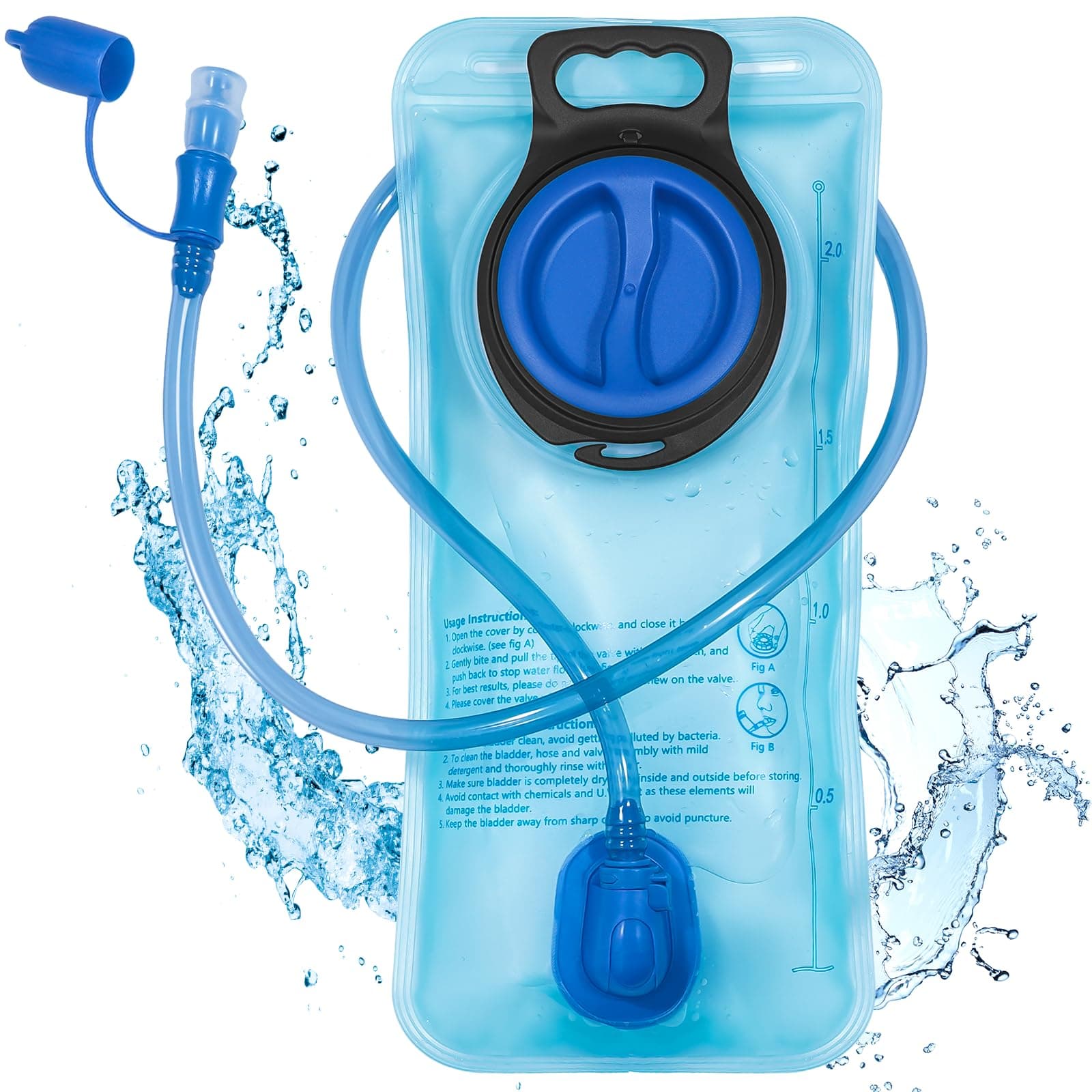2L Hydration Bladder, Water Bladder for Hiking Backpack, Leak Proof Water Reservoir Storage Bag, BPA-Free Hydration Pack Replacement for Cycling, Hiking, Camping, Hunting, Running, Blue