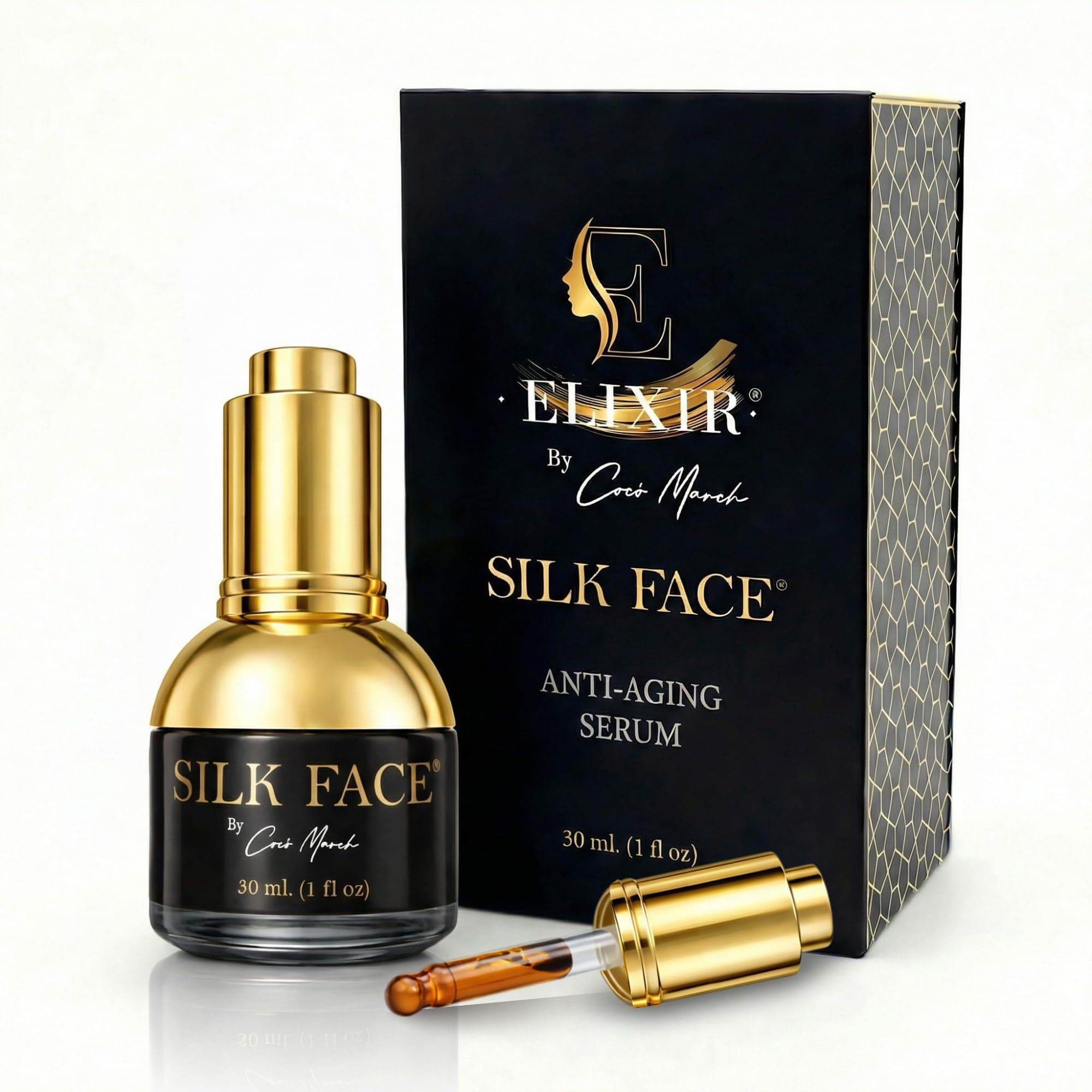 SILK FACE Elixir Serum by Coco March – Anti-Aging, Hydrating & Brightening Facial Moisturizer for Fine Line Reduction, Firming & Illuminating Skin Care with Peptides and Amino Acids, 30ml (1 Fl Oz)