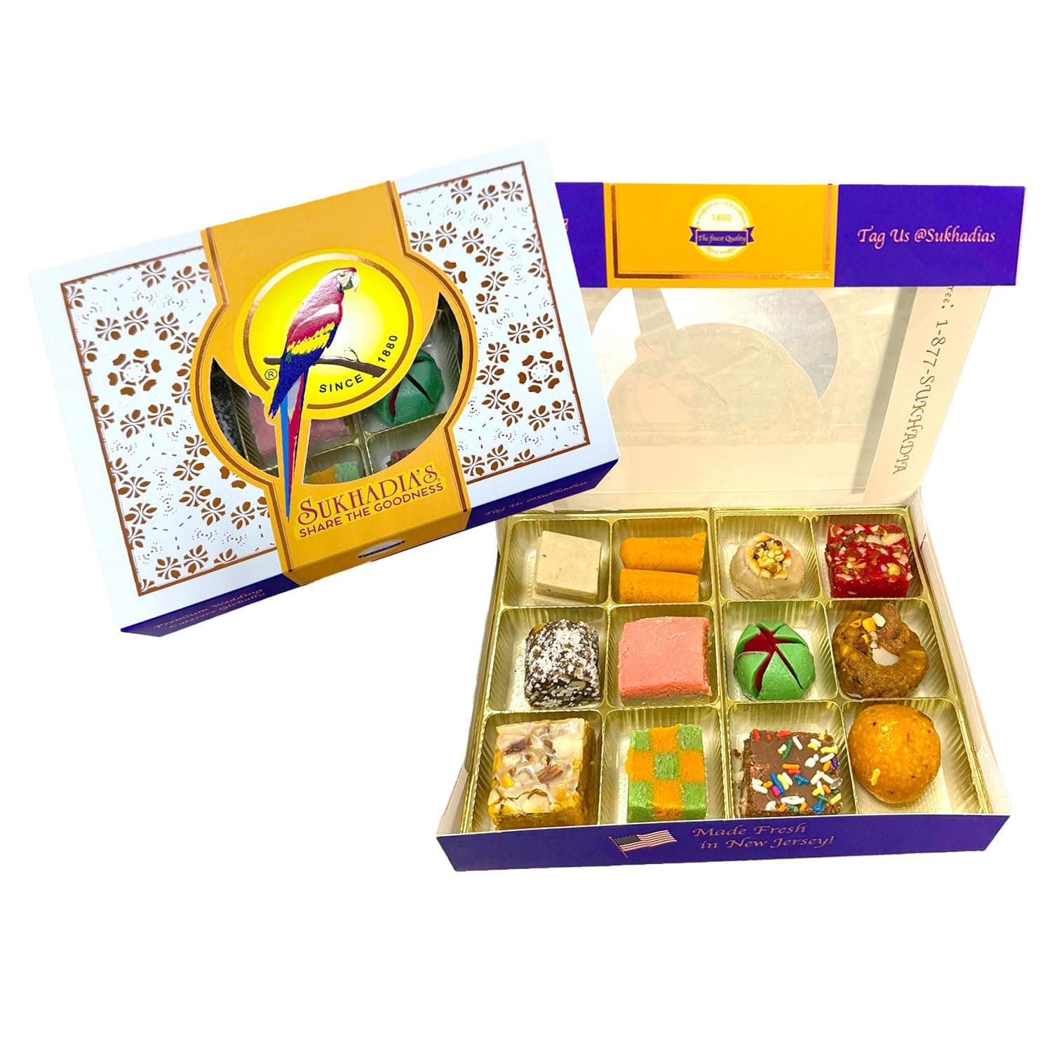 Sukhadia Sweets - Assorted Mix - 16oz box (12pc) - Indian Mithai Gift - Freshly Made In USA
