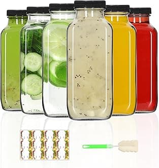 AuroTrends 12 oz Glass Bottles with Lids 6Pack, 360ml Glass Bottles for Juicing, Water, Kombucha - Portable Juicing Bottles Reusable for Juice/Coffee/Milk/Kombucha Storage