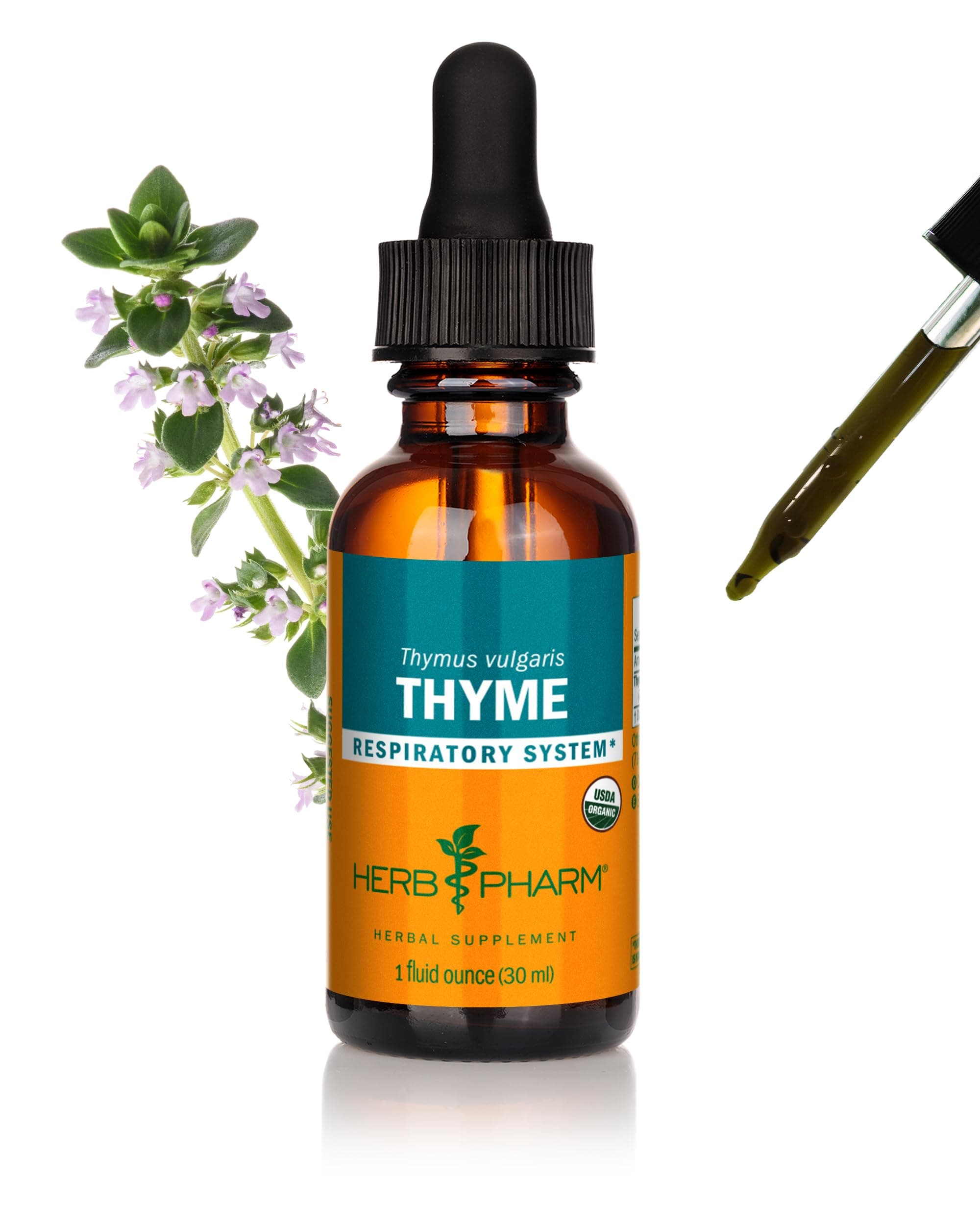 Certified Organic Thyme Liquid Extract for Respiratory System Support - 1 Ounce (DTHYME01)