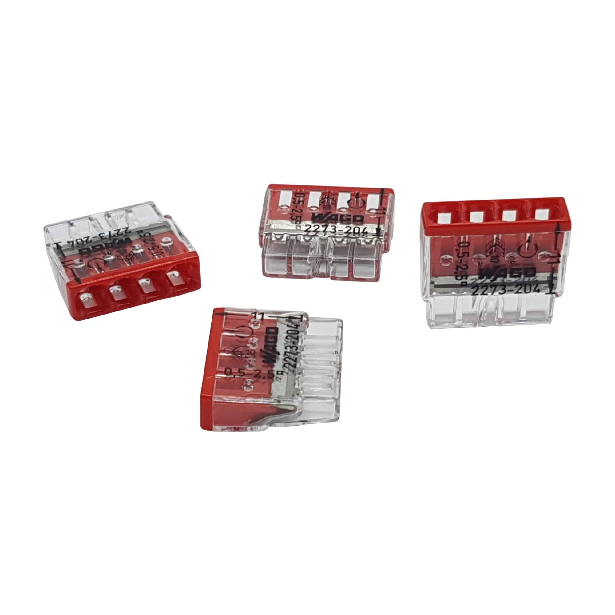 Wago 2273-204 Compact Junction Box Terminal Diameter 0.5 - 2.5 mm² 4-Pin Transparent / Red Pack of 20