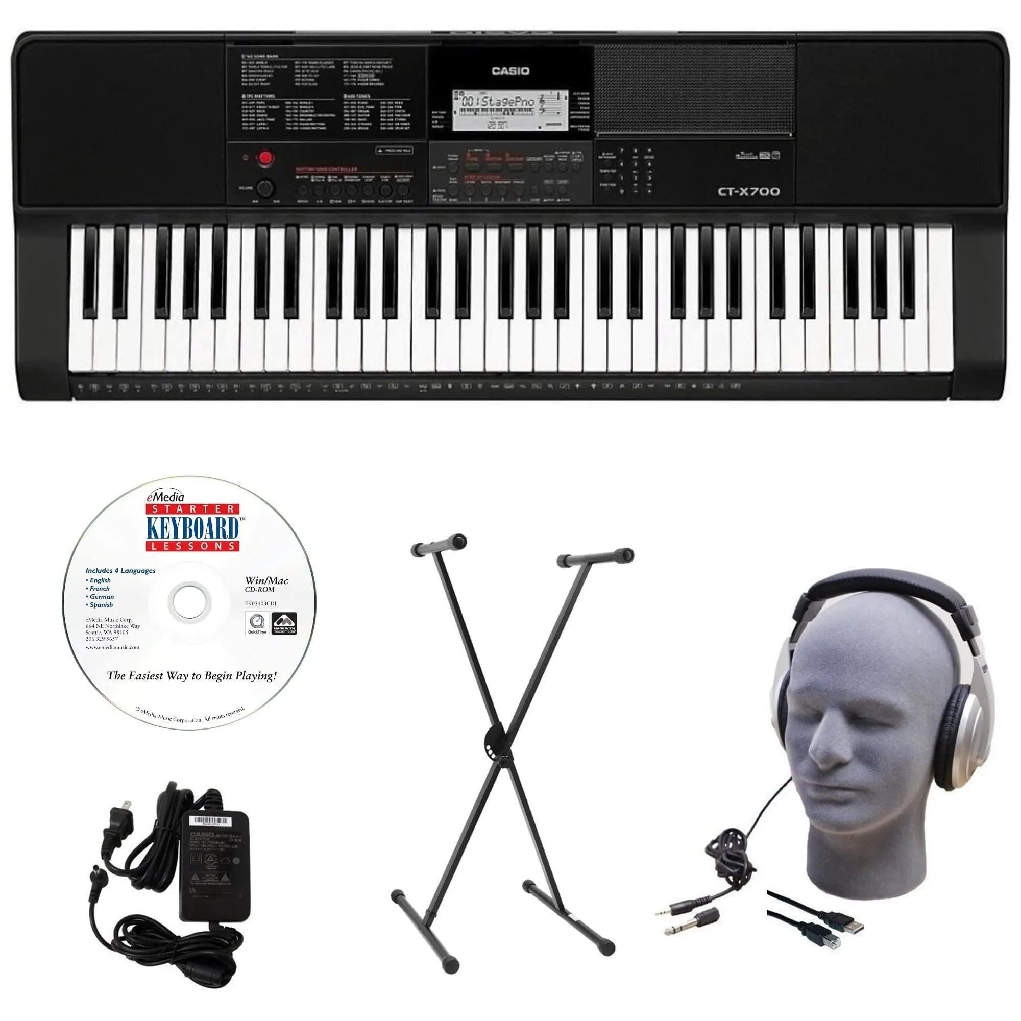 Casio CT-X700 EDP Educational Keyboard Pack with Power Supply, Stand, Headphones, USB Cable, and Instructional Software (CAS CTX700 EDP)