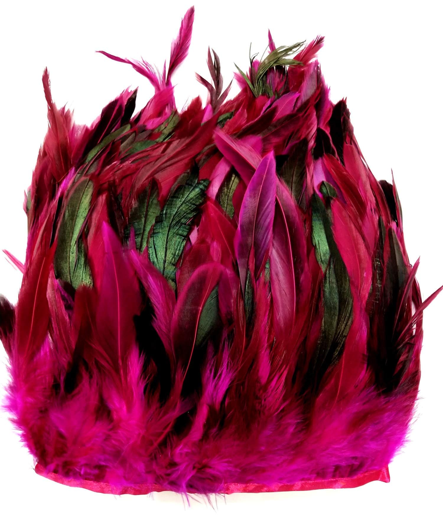 PANAX Real Rooster Feathers on 2m/2.18 Yard strips of Fabric - Ideal for Carnival, Halloween, crafts, Handwerk, DIY, clothing, costumes, decoration Rosa