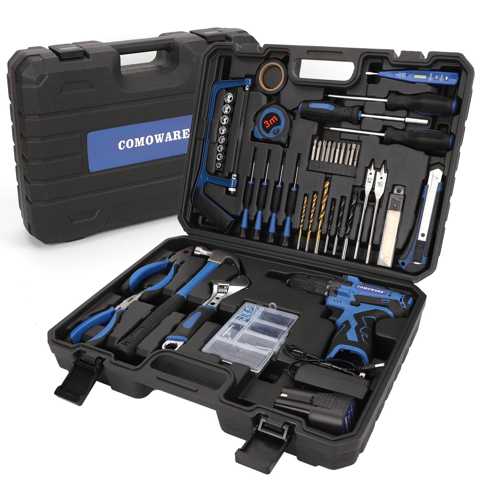 COMOWARE 16.8V Cordless Drill Tool Combo Kit, 153Pcs Professional Tool Set with Drill Lithium Battery, Heavy-Duty for Home Garden Office DIY Projects
