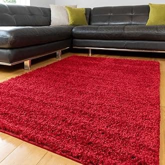 Large Plush Dark Red Wine Soft Pile Shaggy Shag Area Rug Modern Fluffy Plain Living Room Lounge Sunroom Bedroom Rugs 161cm x 221cm