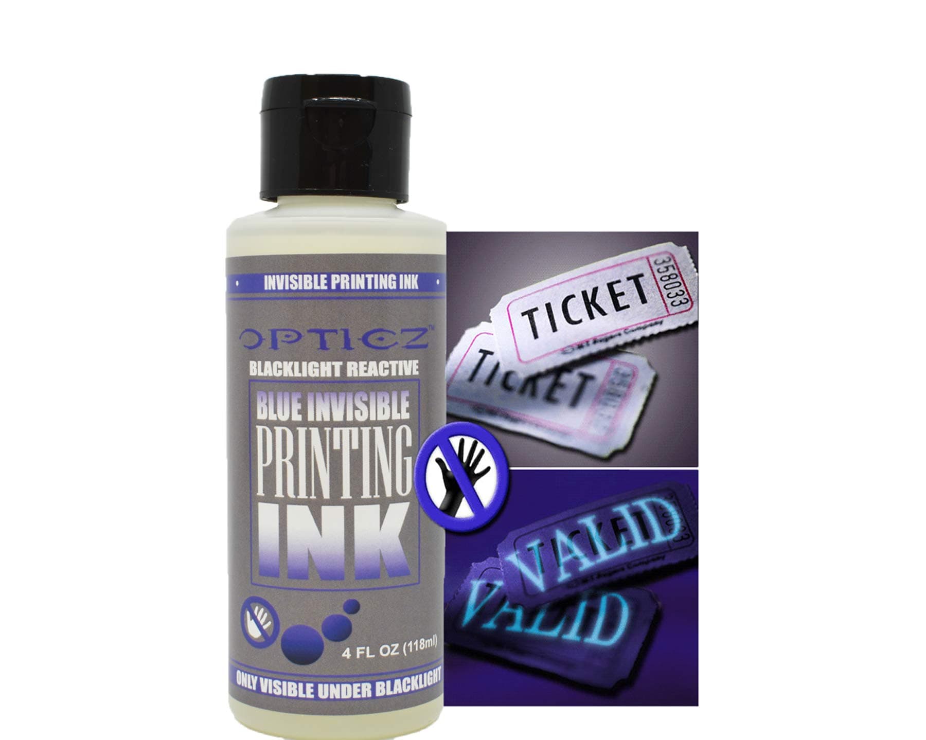 Opticz Industrial Invisible Blue UV Blacklight Reactive Security Ink (4 Ounce Bottle)