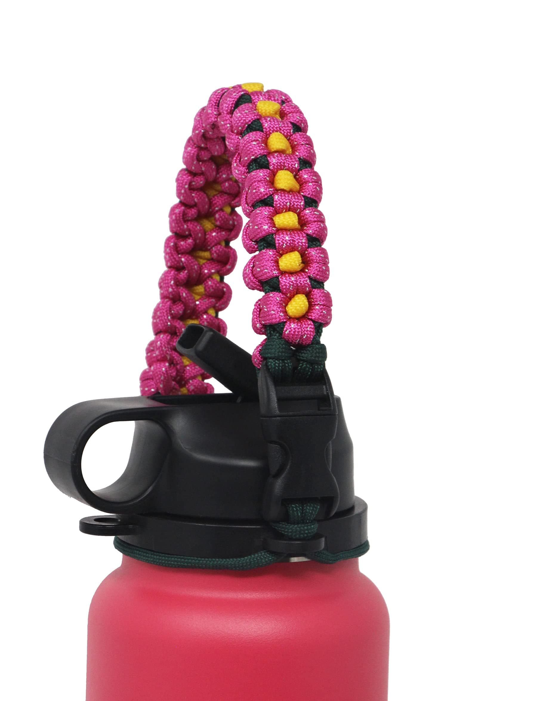 Paracord Handle for Hydro Flask, Iron Flask, Simple Modern, Secure Carrier, for 12oz to 64oz Wide Mouth Stainless Steel Water Bottles, Easy to Carry Accessory (Azalea Pink)