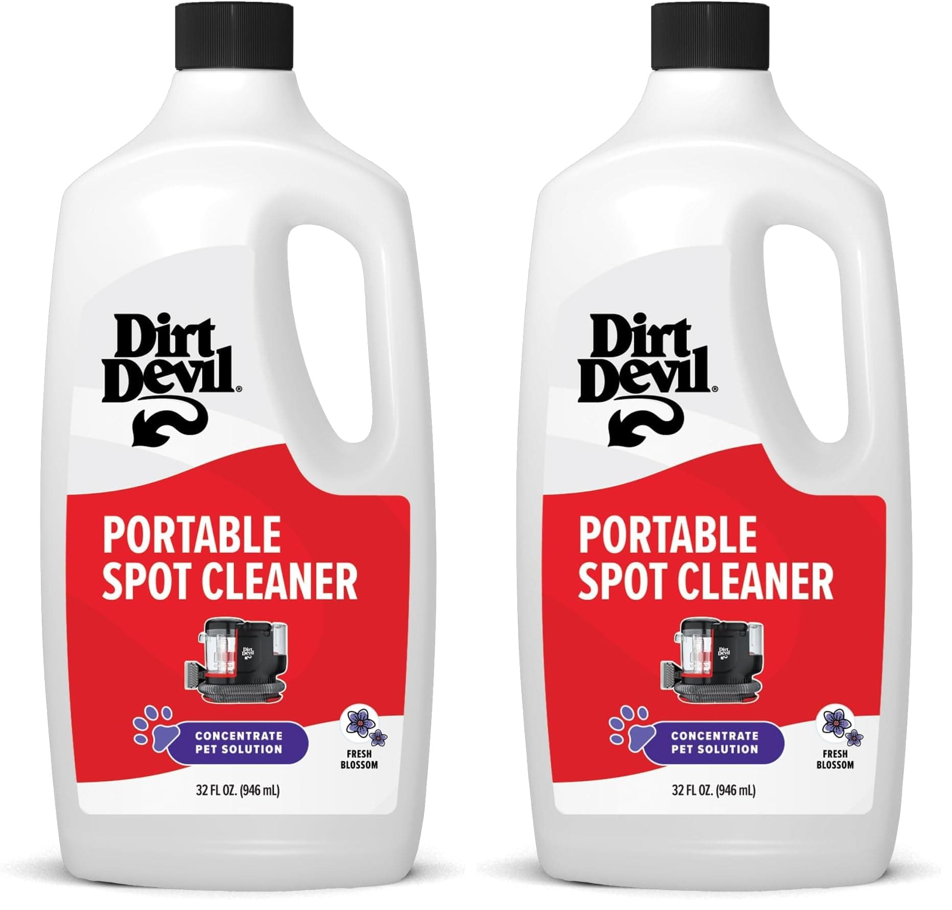 Dirt Devil Pet Portable Spot Cleaner Solution, 32 oz.,Fresh Blossom Scent, Upholstery &Carpet Shampoo Solution, Eliminates Pet Messes and Odors, Pair Portable Spot Cleaners(Pack of 2)