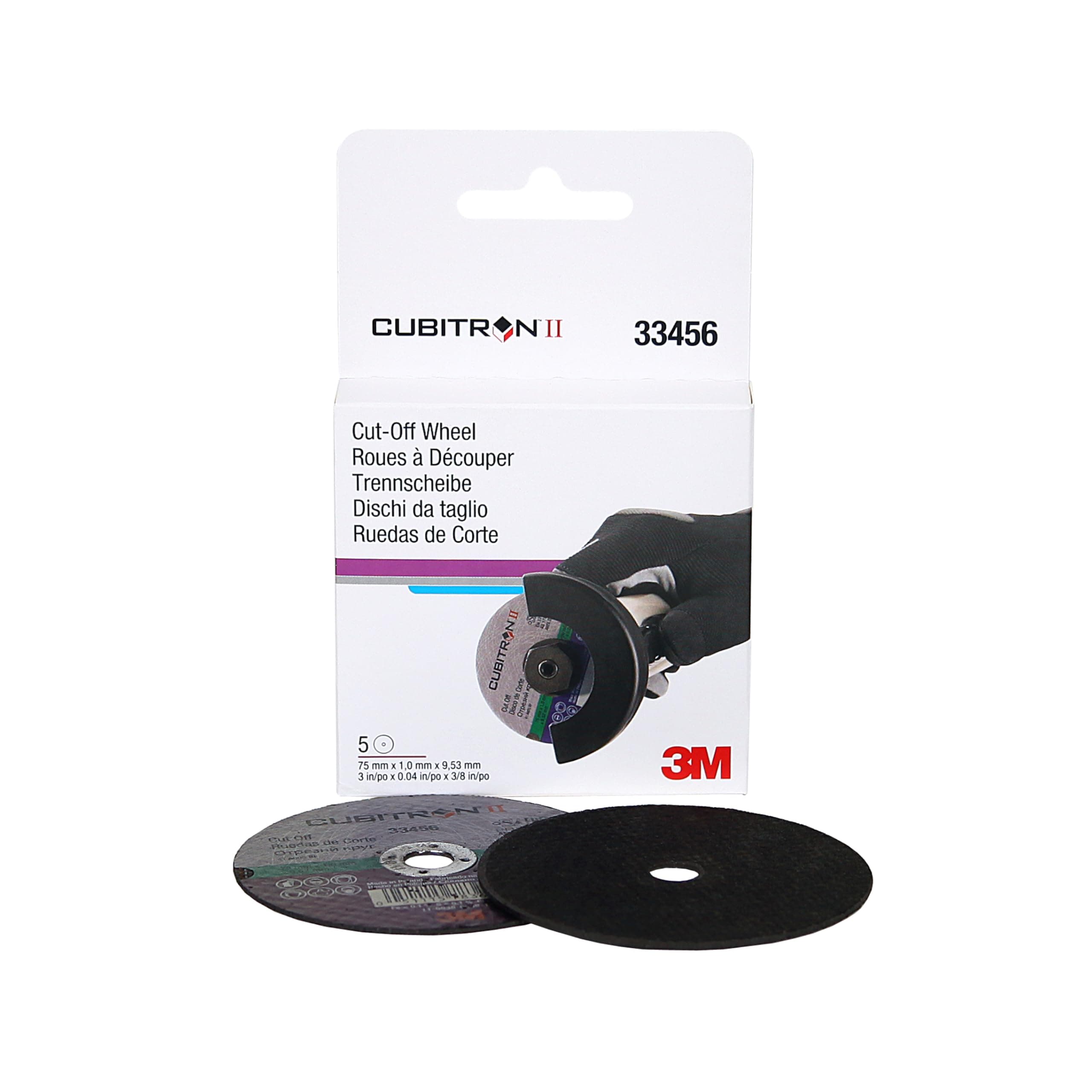 Cubitron II Cut-Off Wheel 33456, High Performance, Fast Cutting, Long Lasting, 3 in x .04 in x 3/8 in, Wheels/Carton
