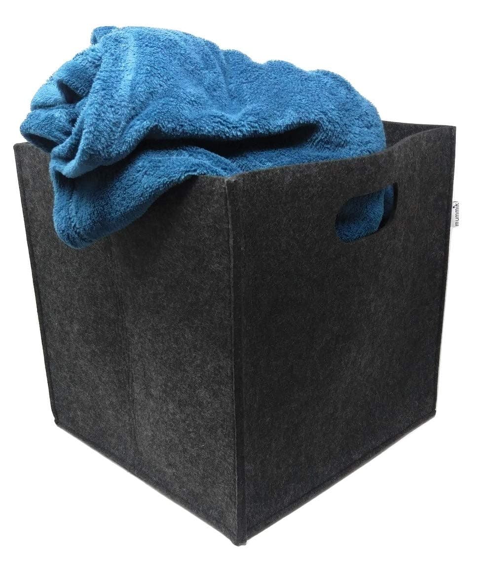 Mummik Square Storage Basket with 2 handles, Foldable Storage Cube for Toys, Books, Firewood, Clothing, 30 x 30 x 30 cm, Grey Felt