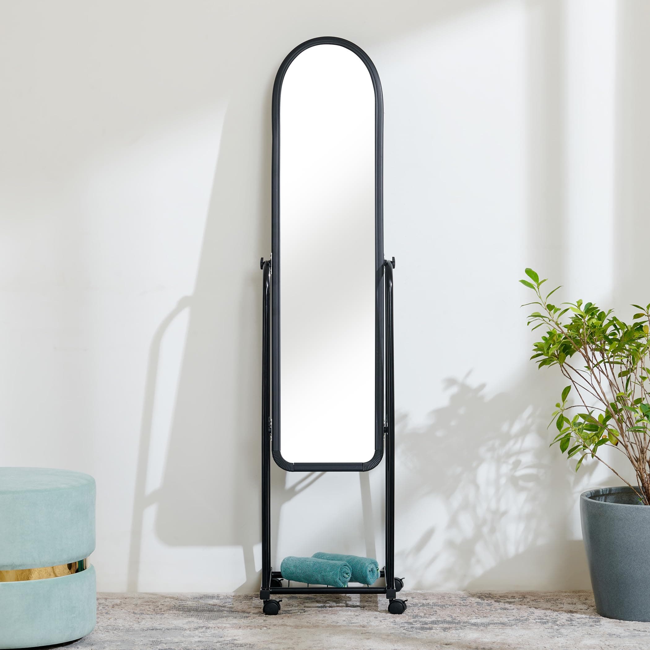 Home Centre Helios Polaris Metal Standing Mirror - Black | Rectangular