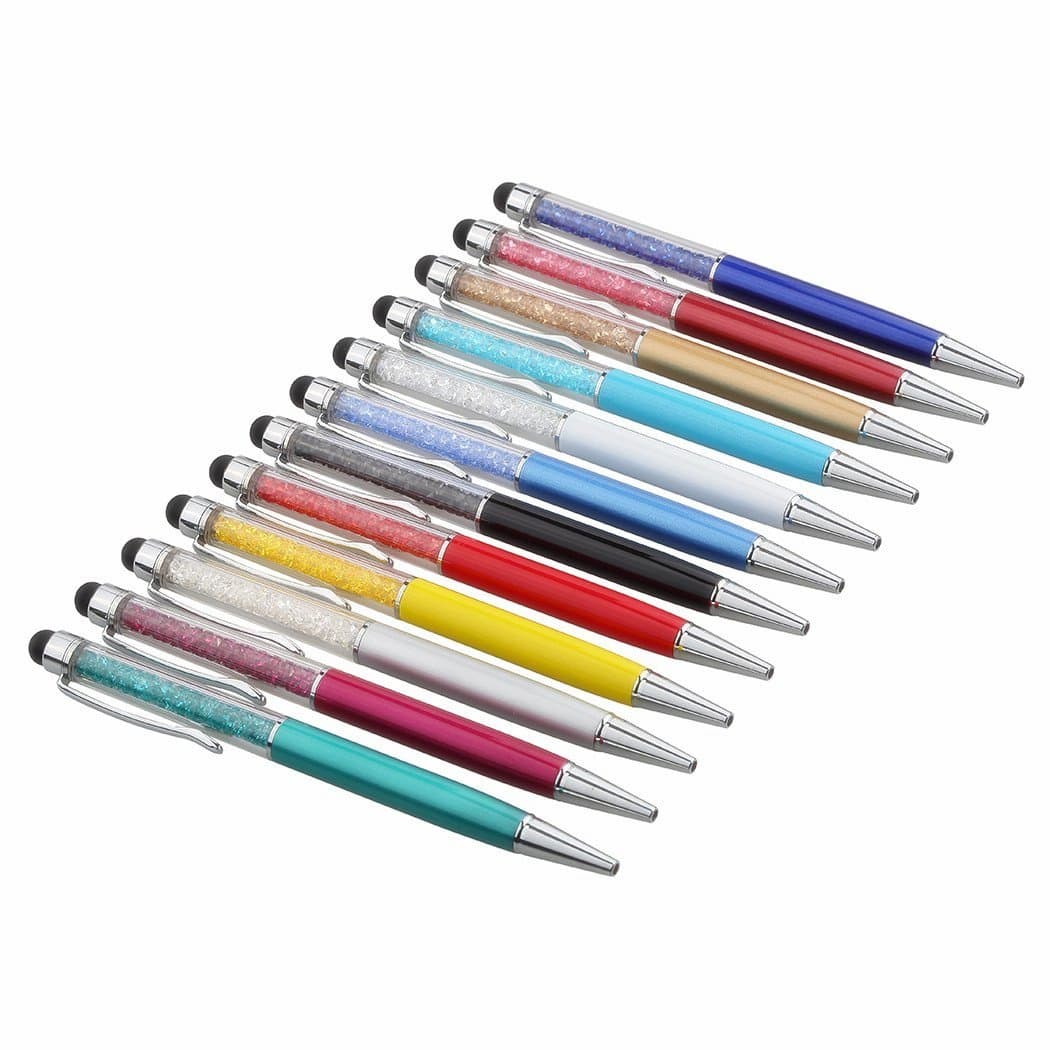 12 Pcs - 2 in 1 Multi Function Capacitive Pen With Swarovski Crystal Elements Ballpoint and Stylus Pen for ALL Capacitive Touch Screen Device