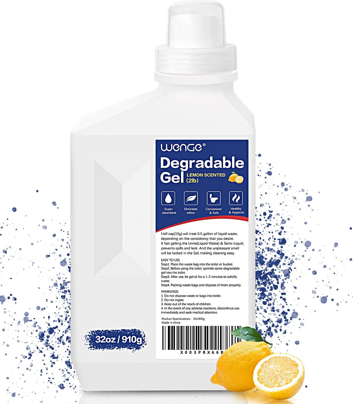 Wenge Urine Super Absorbent, Solidifier - 180 Use Lemon Scent Pre Poo Powder for Toilet, Porta Potty Chemicals, Eco Absorbent Liquid Waste Gelling and Deodorizing Powder, Urine Absorber for Emergency