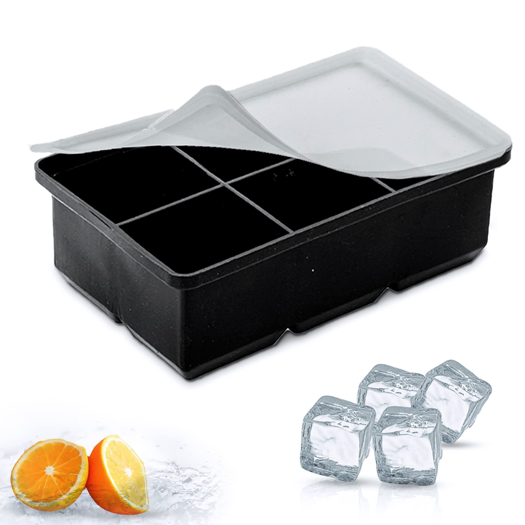 Large Silicone Ice Cube Tray with Lid – 6-Cavity 2” Square Mold | BPA-Free, Flexible & Leak-Proof | Slow-Melting Ice Maker for Whiskey, Cocktails & Beverages