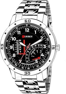 Analog Stylish Stainless Steel Strap Wrist Watch for Men and Boys, Pack of 1 - CRN-AVO-SIL-STL