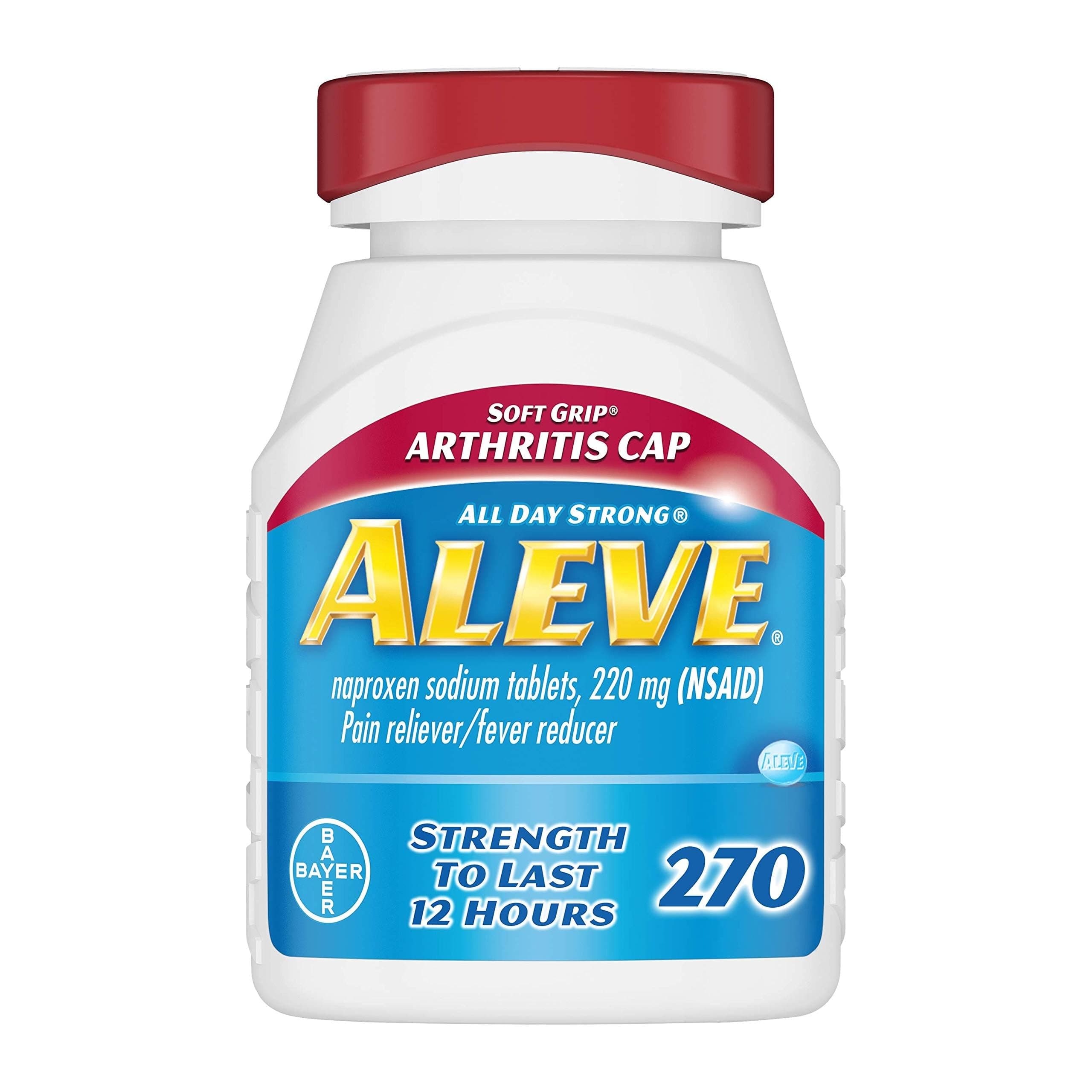 Aleve Soft Grip Arthritis Cap Tablets, Fast Acting All Day Pain Relief for Headaches, Muscle Aches, and Fever Reduction, Naproxen Sodium Capsules, 220 mg, 270 Count