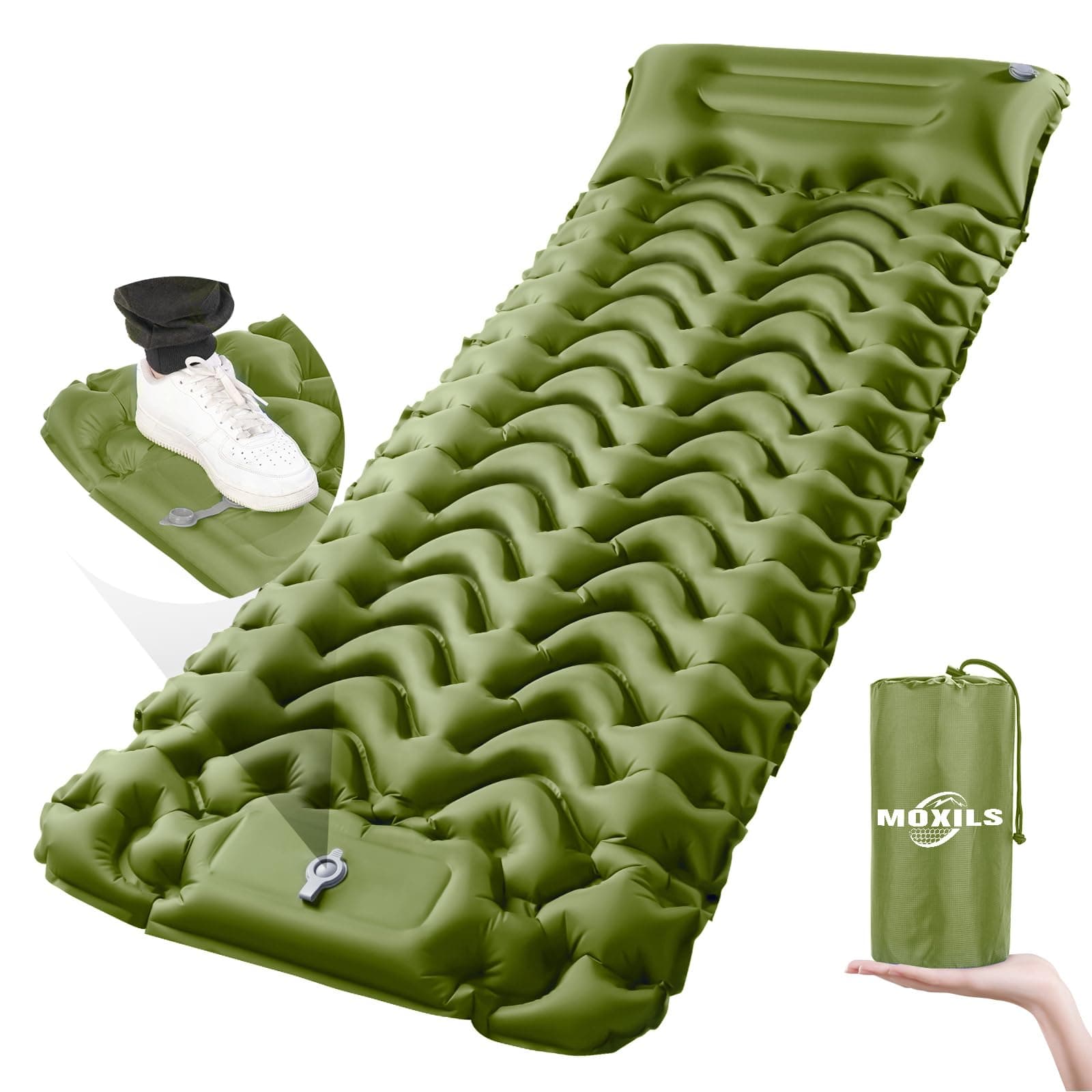 Sleeping Pad, Ultralight Inflatable Sleeping Pad for Camping, Built-in Pump, Ultimate for Camping, Hiking, Airpad, Carry Bag, Repair Kit, Compact & Lightweight Air Mattress(Green)