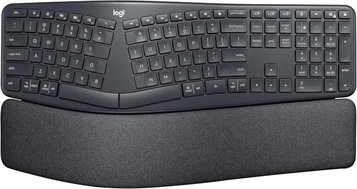 Logitech Ergo K860 Wireless Ergonomic Keyboard with Wrist Rest - Split Keyboard Layout for Windows/Mac, Bluetooth or USB Connectivity (Renewed)
