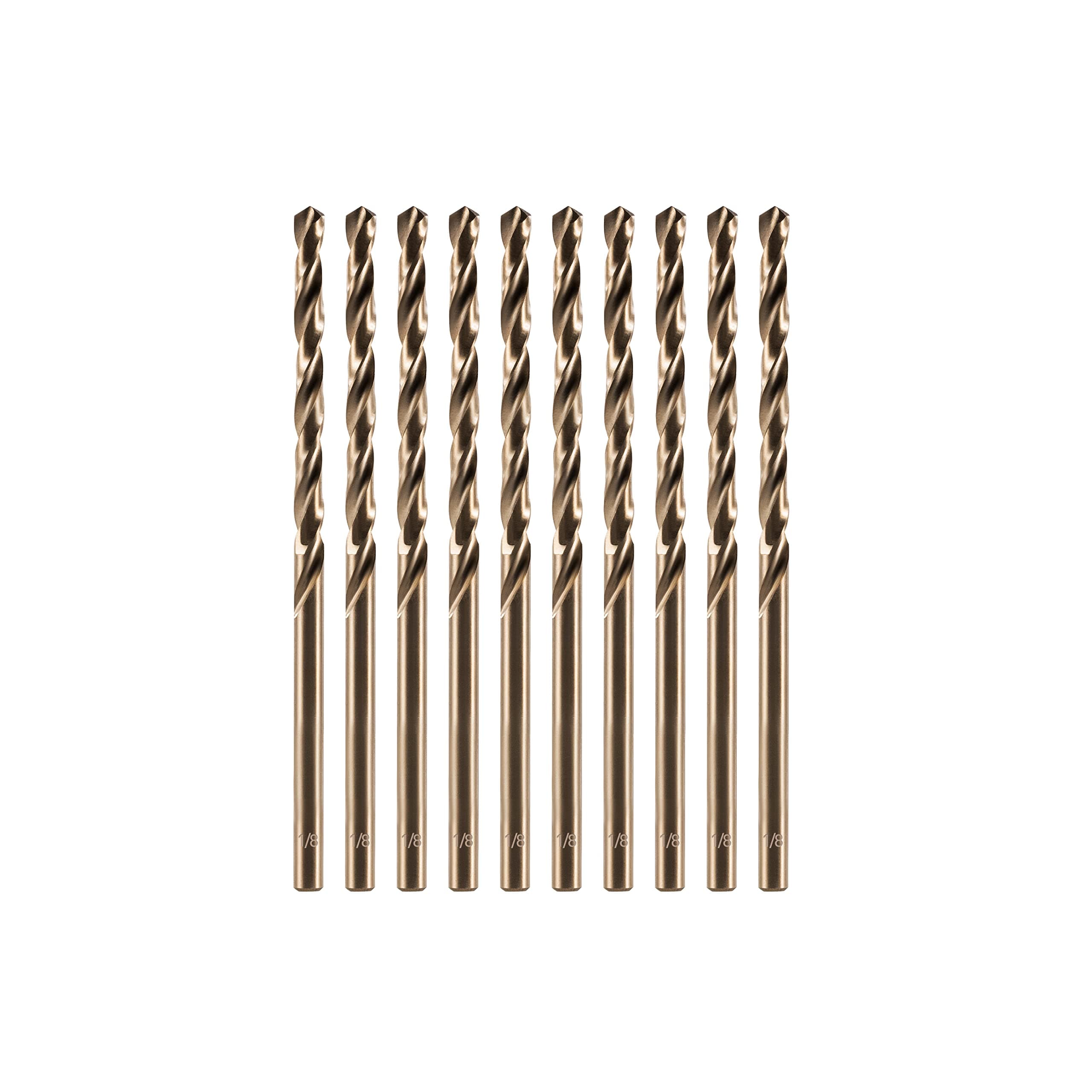 amoolo 1/8" inch Cobalt Drill Bits(10Pcs), M35 HSS Metal Jobber Length Twist Drill Bit Set for Hard Metal, Stainless Steel