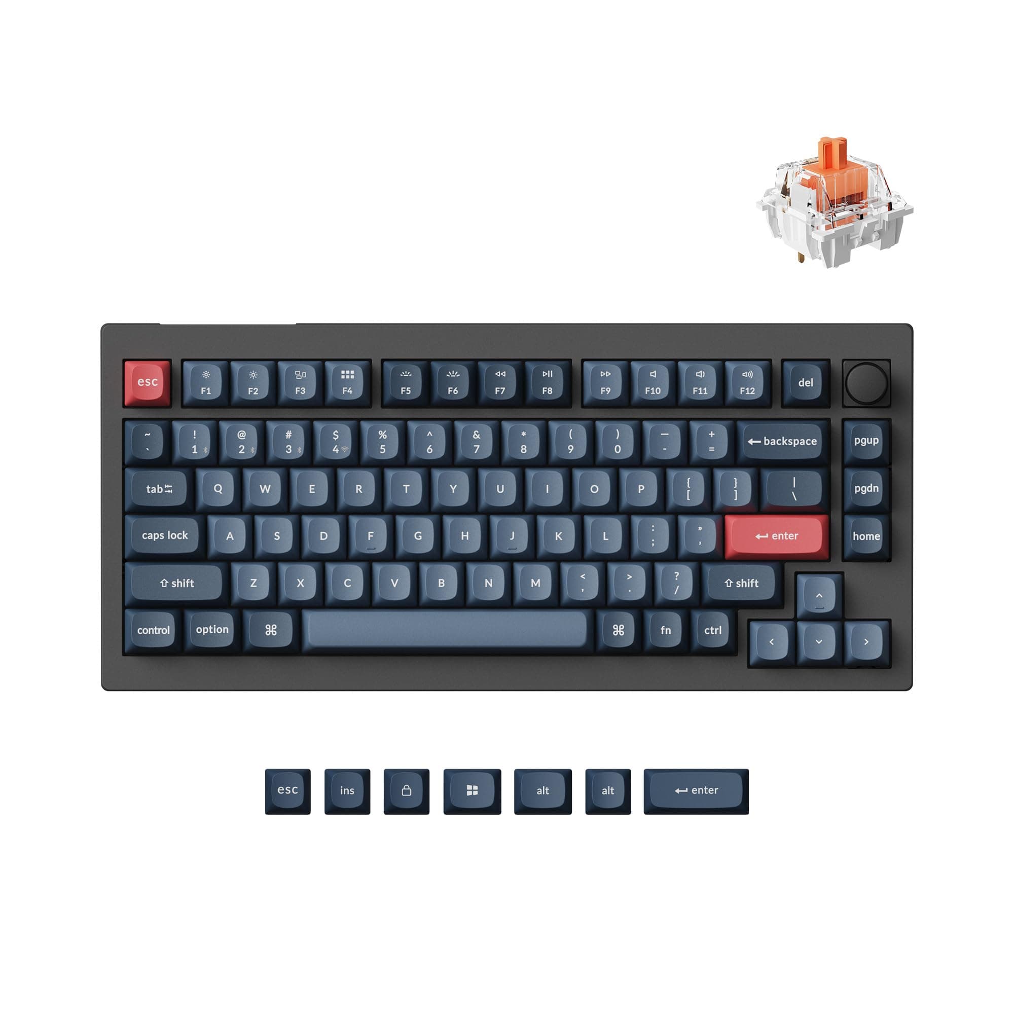 Keychron V1 Max 75% Custom Wireless Mechanical Keyboard, 2.4 GHz/Bluetooth 5.1/Wired RGB with QMK Programmable Knob, Hot-Swappable Silent Red Switch Gasket Mount for Mac Windows Linux
