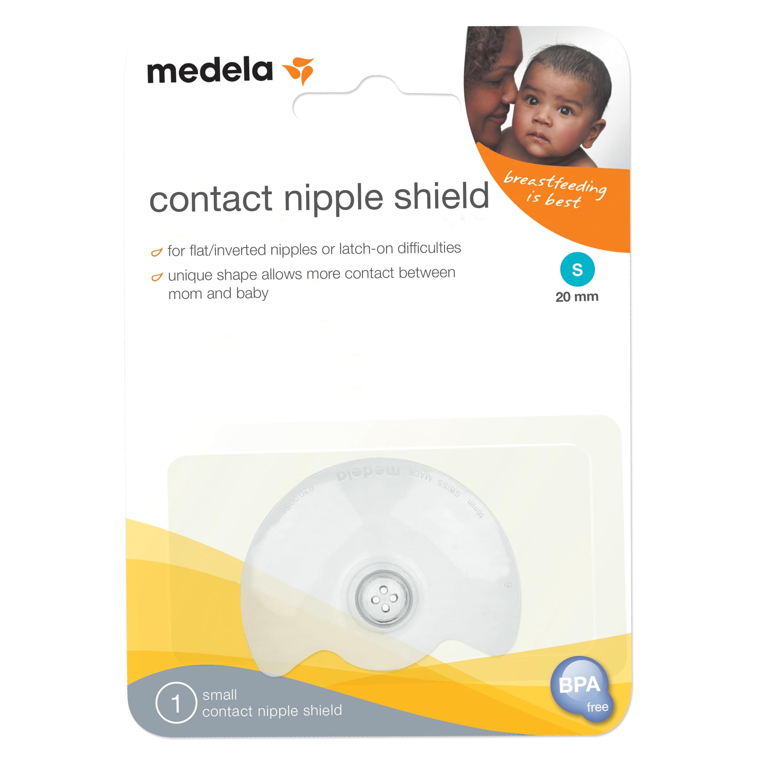 Contact Shield for Breastfeeding, Medium 20mm hield, for Latch Difficulties or Flat or Inverted, Made Without BPA