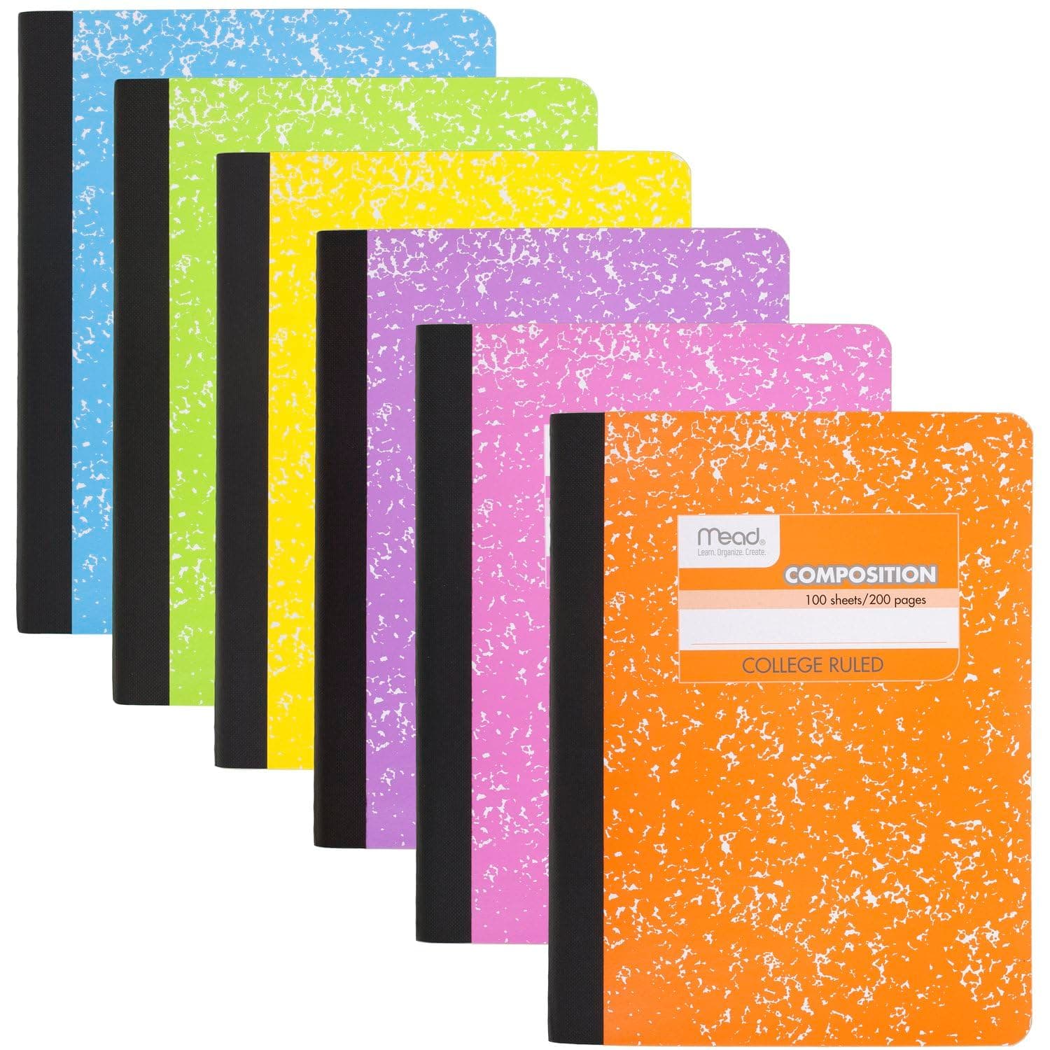 Composition Notebook, 6 Pack, College Ruled Paper, 7-1/2" x 9-3/4", 100 Sheets per Comp Book, Assorted Colors (850106-ECM)