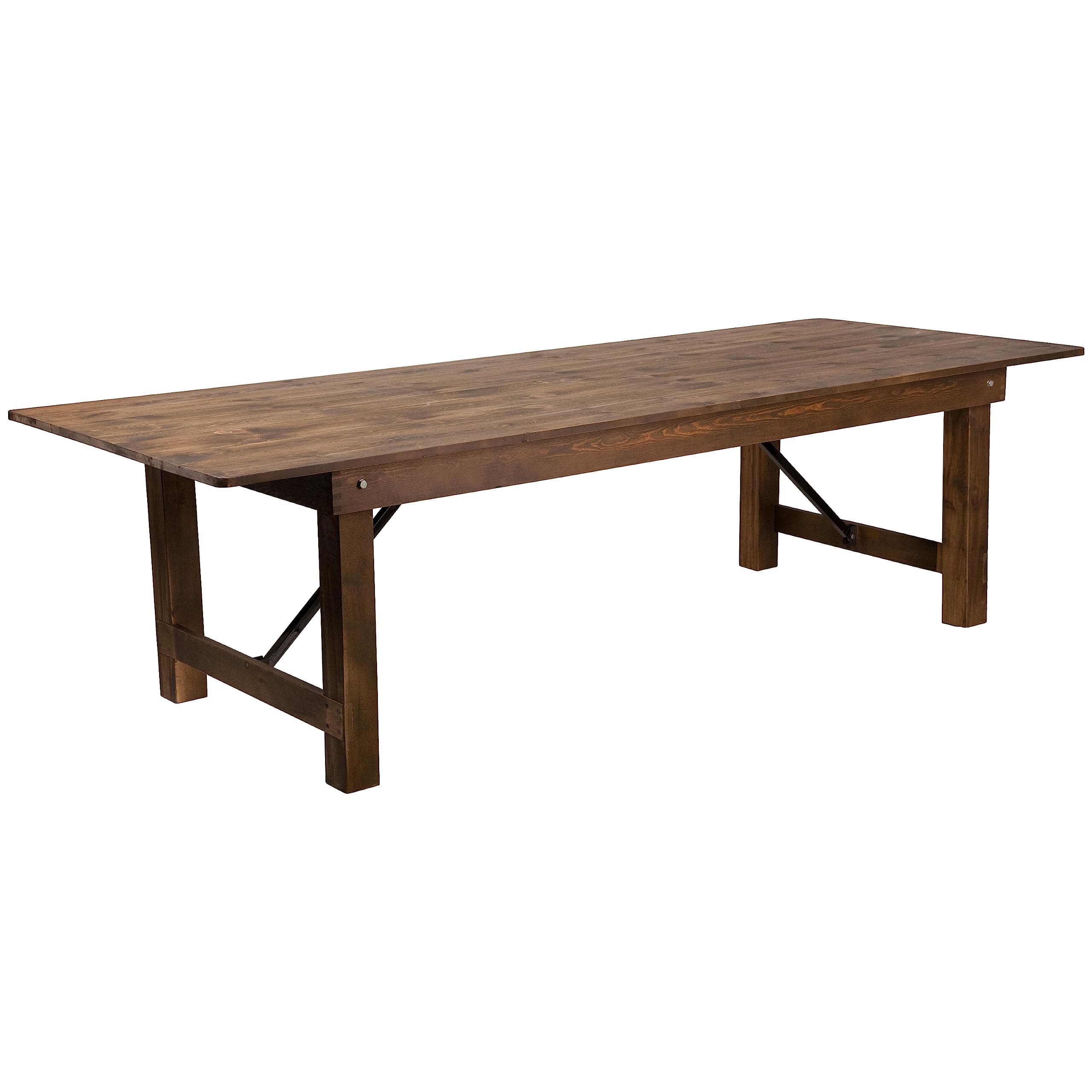 Flash Furniture Hercules Series 9' x 40" Rustic Solid Pine Folding Dining Table, Rectangular Antique Farmhouse Dining and Event Extension Table