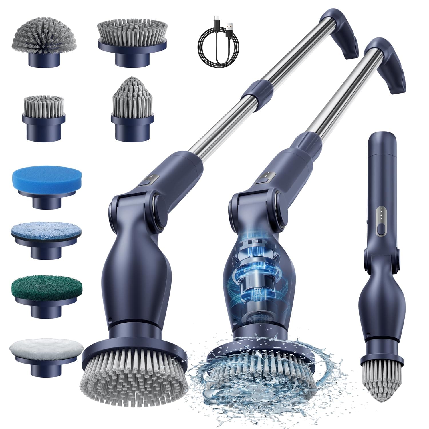 Leebein Electric Spin Scrubber, Cordless Cleaning Brush with 8 Replaceable Brush Heads, Adjustable Extension Handle, 2 Speeds & Remote Control, Power Cleaning Scrub for Bathroom Tile Car (Blue)