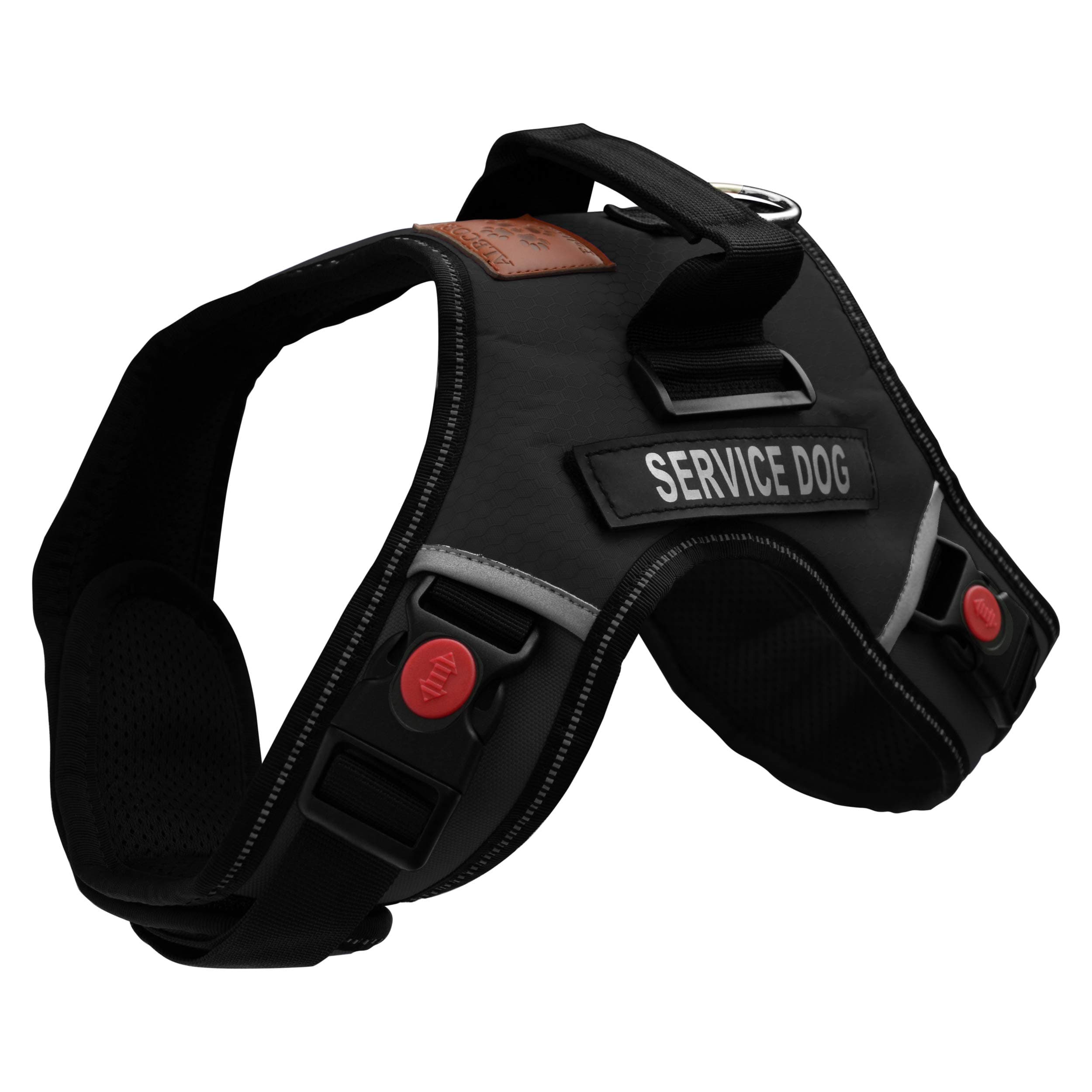 ALBCORP Reflective Service Dog Vest Harness – No-Pull Harness with Handle & Comfy Mesh Padding – Available in Sizes XS-XL– with 2 Removable Hook & Loop Service Dog Patches,Extra Small, Black