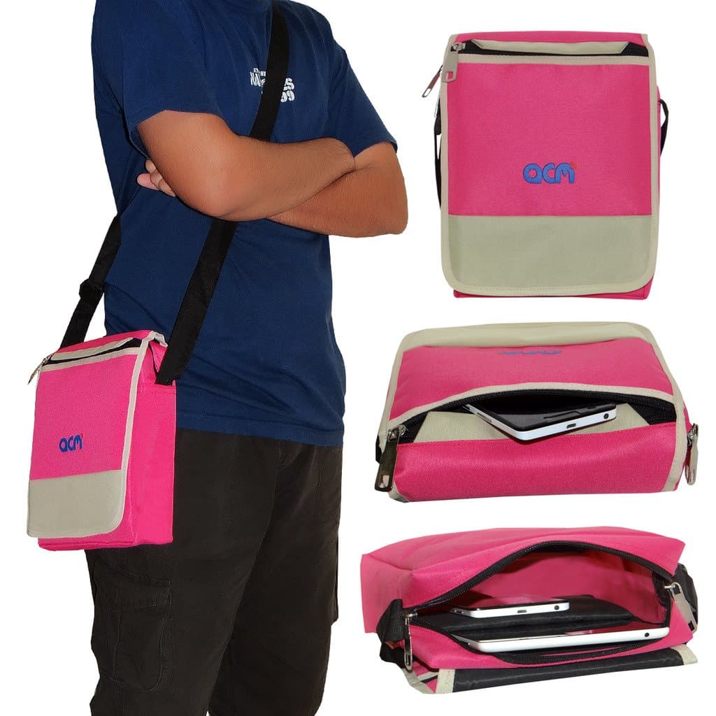 Acm Flip Soft Padded Shoulder Sling Bag Compatible with Universal All 8" Any Tab Carrying Case Pink