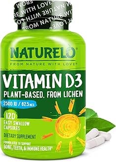 Vitamin D - 2500 IU - Plant Based from Lichen - Natural D3 Supplement for Immune System, Bone Support, Joint Health - Vegan - Non-GMO - Gluten Free - 120 Capsules