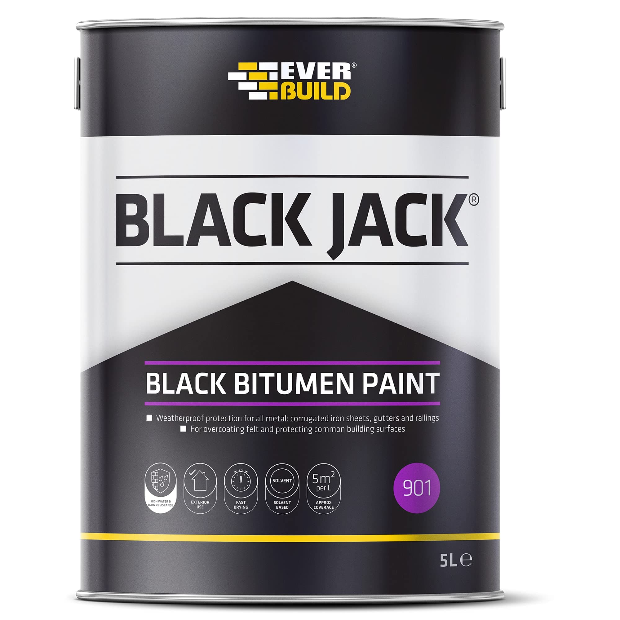 Everbuild Black Jack 901 Bitumen Paint – Solvent Based – Black – 5 Litre