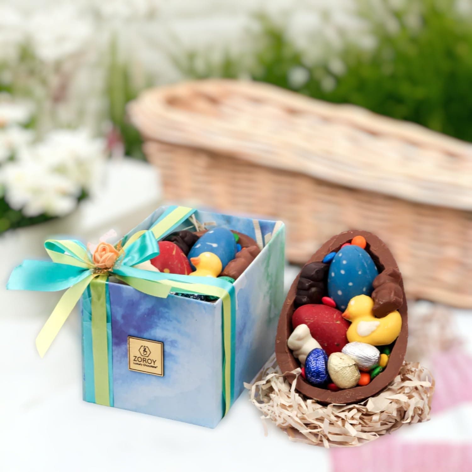 Easter Eggs Gift Box | 1 Extra Large Nest Chocolate Hamper with Eggs Ducks and Bunnies | Online Easter Chocolate Gifts Combo Hamper