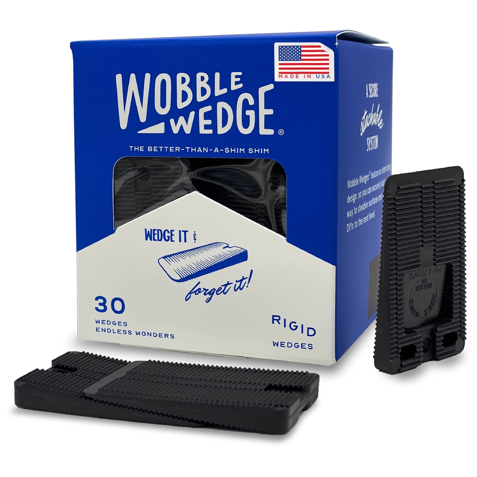 Wobble Wedges Rigid Plastic Shims, 30 Pack - Multi-Purpose Shim Wedges for Home Improvement, Work - Plastic Wedge, Table Shims, Toilet Shims, & Furniture Levelers - Black Leveler Wedges, Leveling Feet