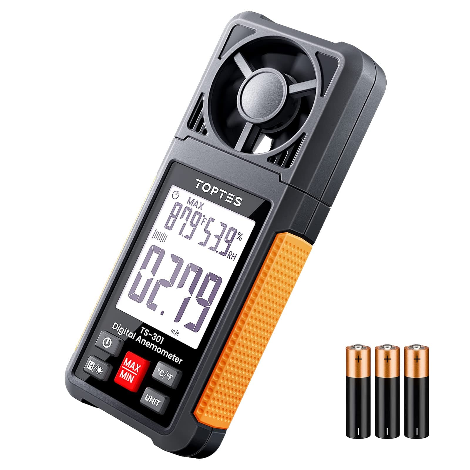 TS-301 Anemometer Wind Speed Meter, 2.26-Inch Display Wind Meter with Backlight, Max/Min/Average - Orange