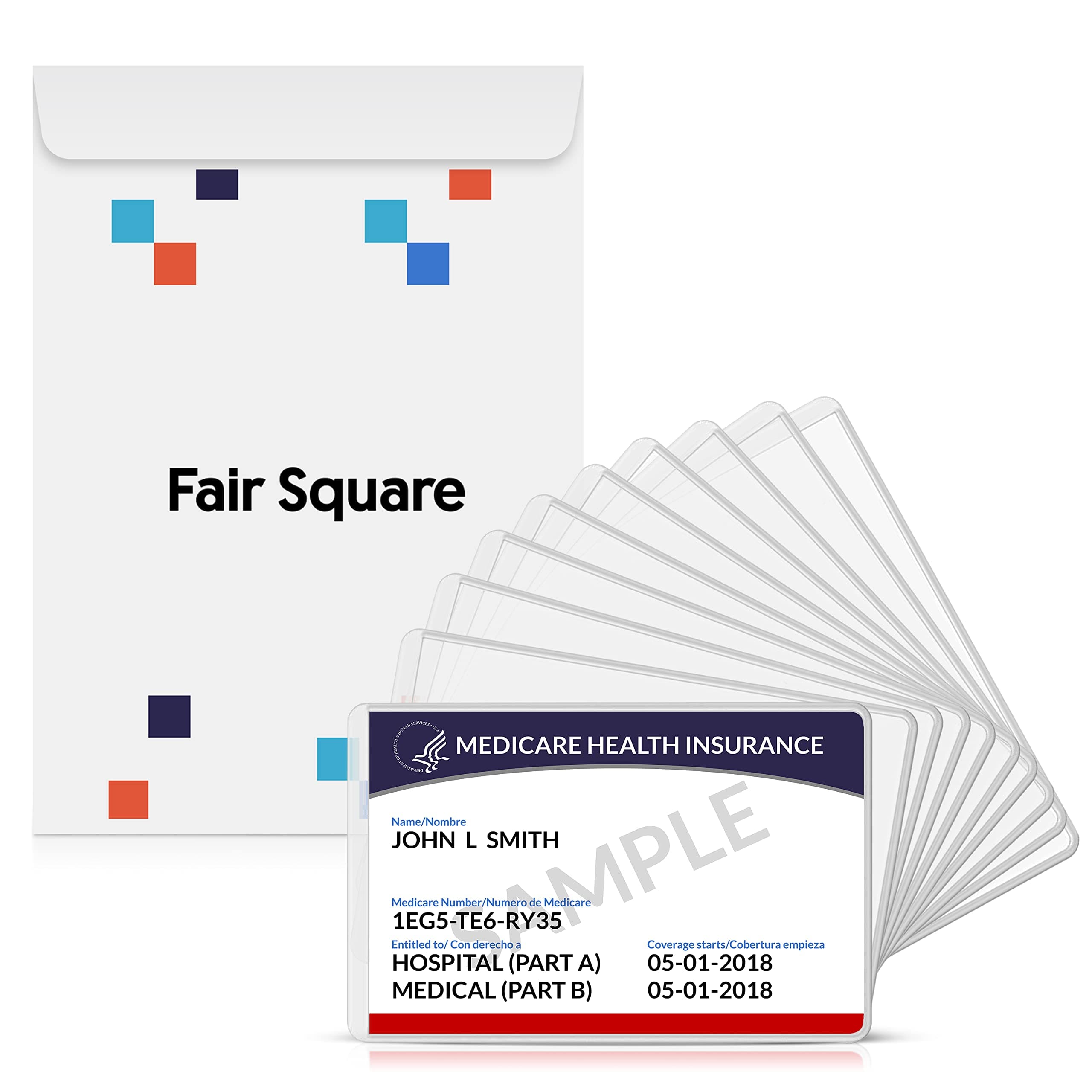 Fair Square Plastic Medicare Card Protector Sleeve Holder - 10 pack - Durable, Water Resistant Medicare, Business Card, and Social Security Card Protector Sleeve
