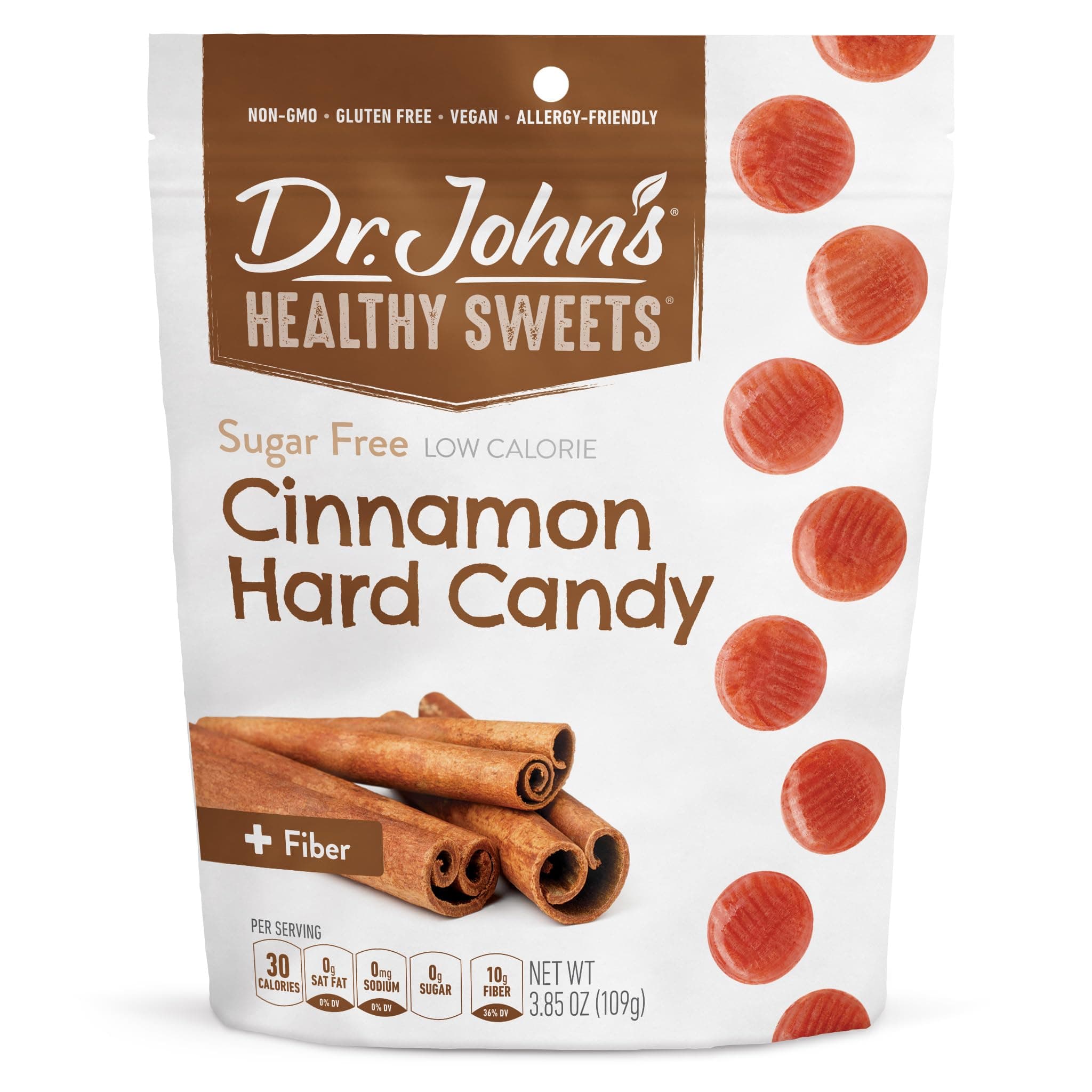 Dr. John’s Sugar Free Candy, Healthy Hard Candy with Zero Sugar, Low Calorie Snacks, Keto Friendly, Vegan, Gluten Free, Cinnamon, 24 Count, 3.85 OZ