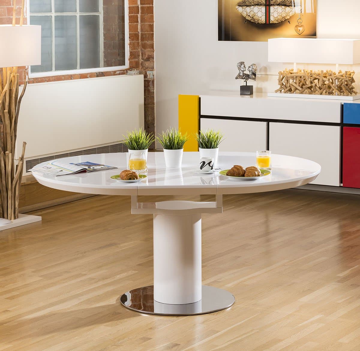 Modern Dining Table White Gloss Round/Oval Extending 1200-1600mm New