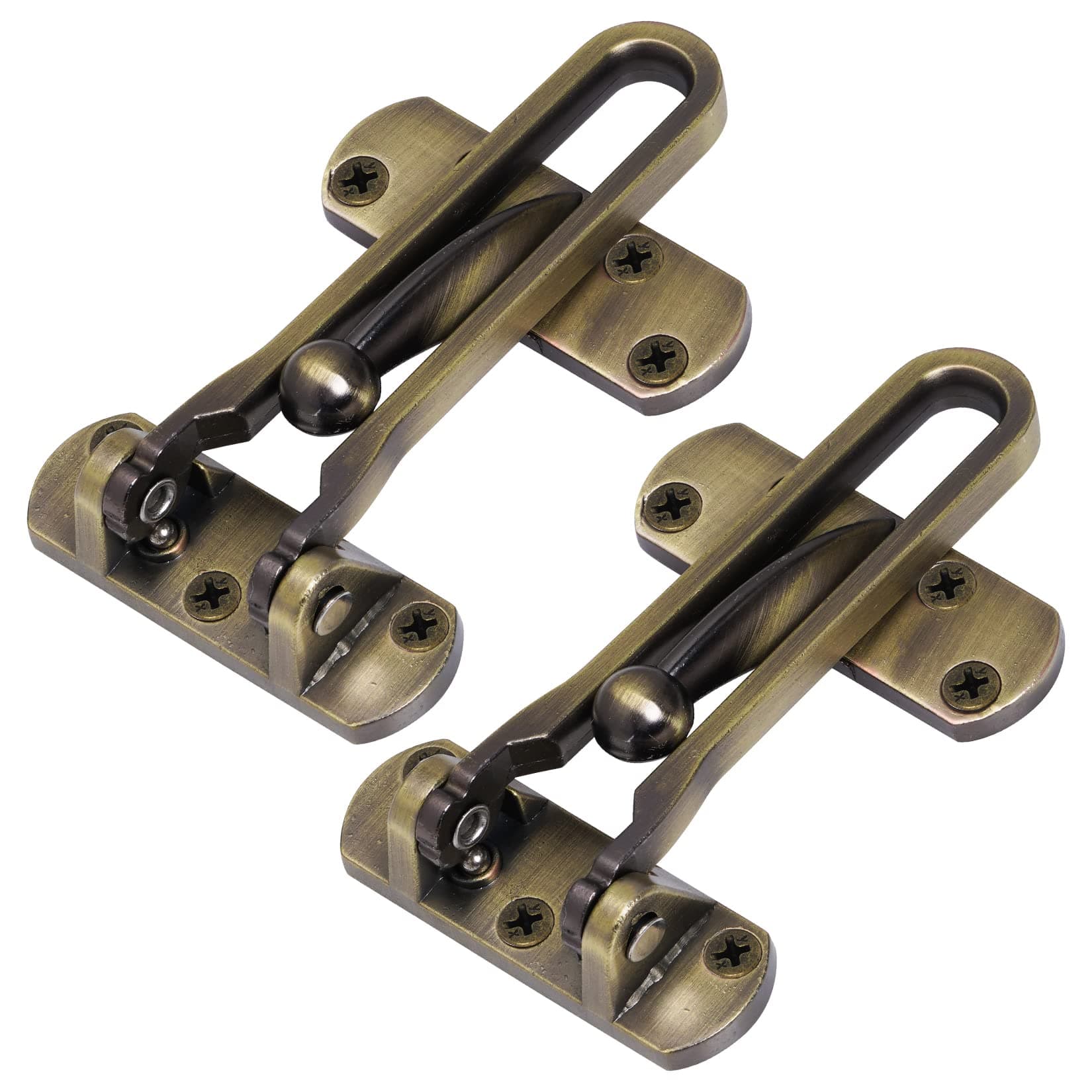 Home Security Door Lock, 2 Pack Latch Guard Clasp Front Door Locks for Kids, Home Reinforcement Lock for Swing-in Doors, Hotel Door Latches, Thicken Solid Aluminium Alloy (Antique Brass)