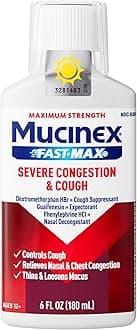 Mucinex Fast-Max Severe Congestion & Cough Medicine, Maximum Strength Symptom Relief, Over-The-Counter Medication, Cold Medicine, Cough Suppressant, Expectorant, Nasal Decongestant, 6 FL OZ