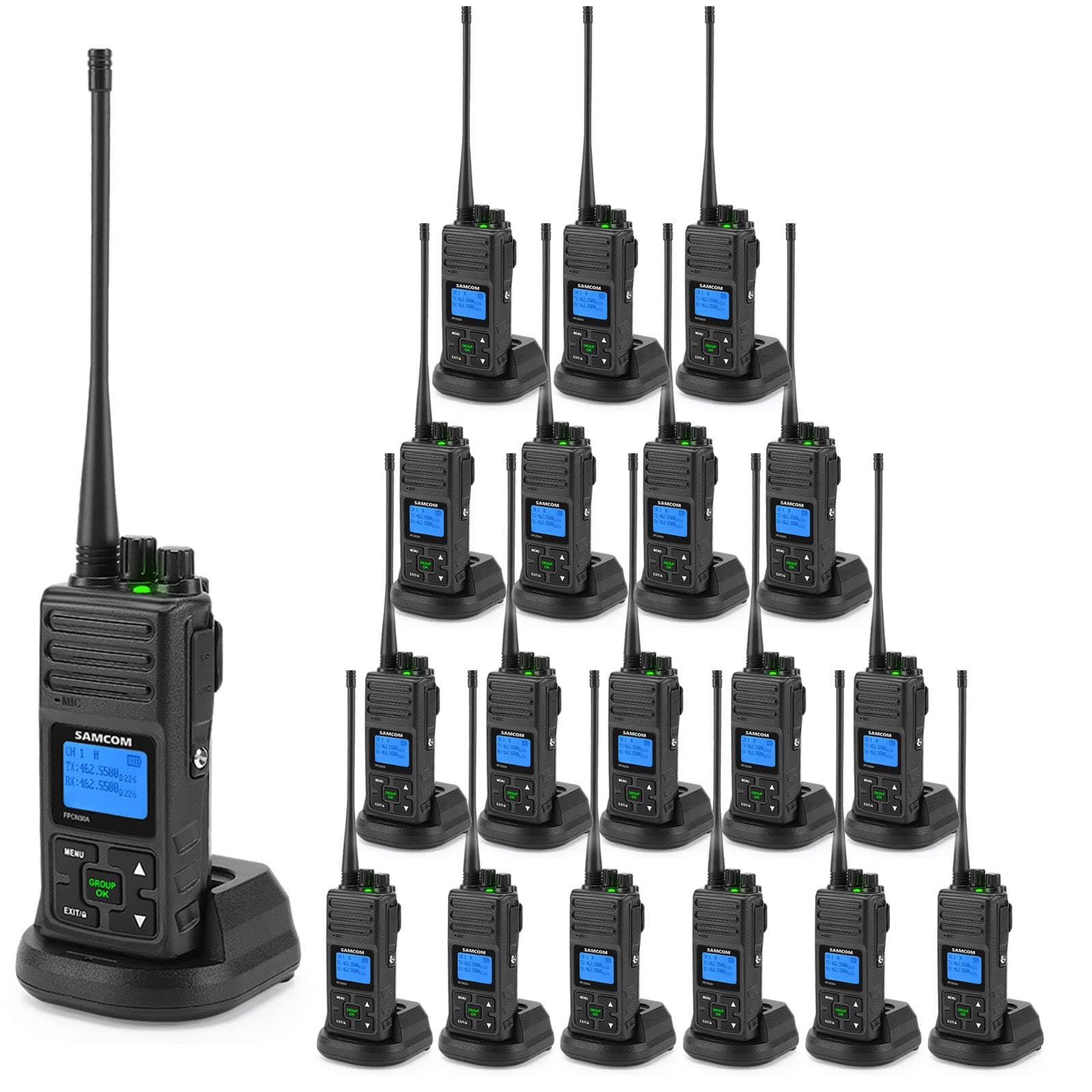 SAMCOM 2 Way Radios Walkie Talkies,Rechargeable Long Range Two Way Radio,5 Watts Commercial Handheld UHF Radios with 2 Pin Earpiece,1500mAh Battery for School Warehouse Church,19 Packs