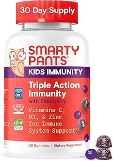 SmartyPants Kids Immunity Elderberry Gummies: Kids Immune Support Supplement, Vitamin C, Vitamin D, Vitamins B6 & B12 and Zinc, Gluten Free, Elderberry Flavor, 60 Count (30 Day Supply)