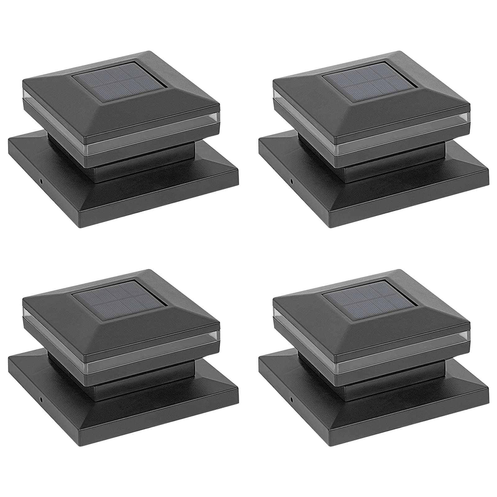 Viewsun4 Pack Solar Post Lights, Outdoor Fence Post Cap Light Solar Powered Caps for Deck, Patio, Warm White High Brightness SMD LED Lighting, Lamp Fits for 4x4 or 6x6 Wooden Posts