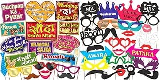 WOBBOX Mehndi Decoration Sangeet Night Party Props, Bollywood New Dialogue Multi Colour, Decoration Items (19 Pcs) & Photo Booth Party Props - 31 Piece DIY Kit