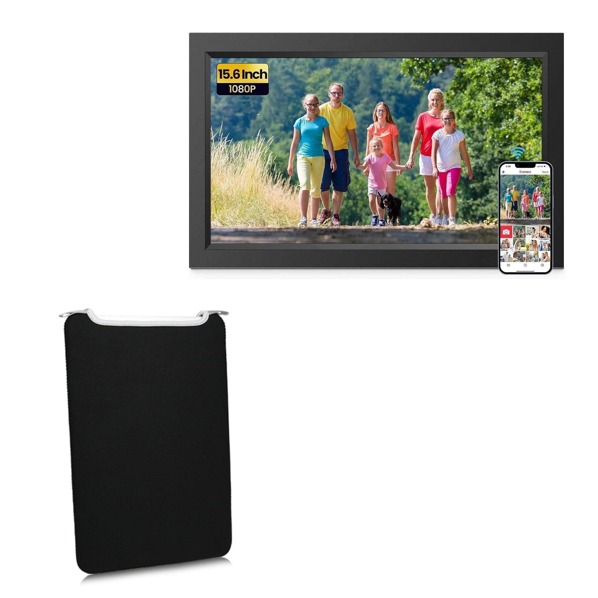 BoxWave Case Compatible with Jazeyeah 15.6 in Large Digital Picture Frame - SlipSuit, Soft Slim Neoprene Pouch Protective Case Cover - Jet Black