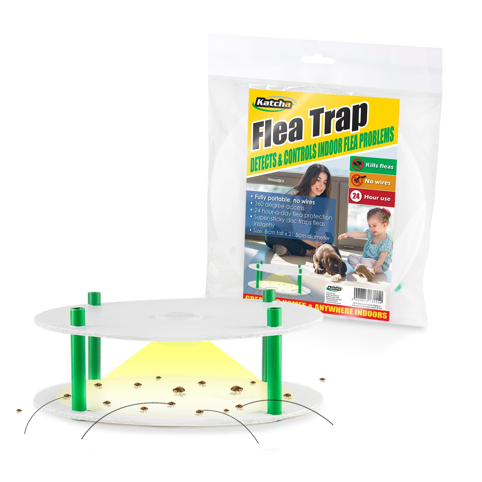 Complete PORTABLE (NO WIRES) FLEA TRAP by Katcha® + 3 STICKY DISCS – The ONLY PORTABLE Trap on Amazon – Easy, Effective & SAFE