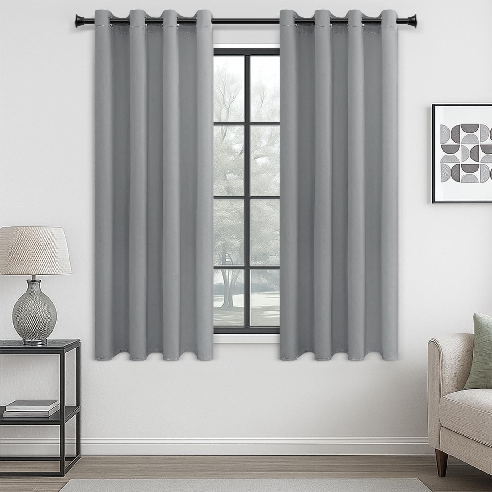 MRTREES Light Grey Curtains Blackout Curtains Bedroom 54 Drop 2 Panels Eyelet Thermal Curtain for Living Room Soft Texture Window Treatments for Kids 46x54 Inch 117x137 CM