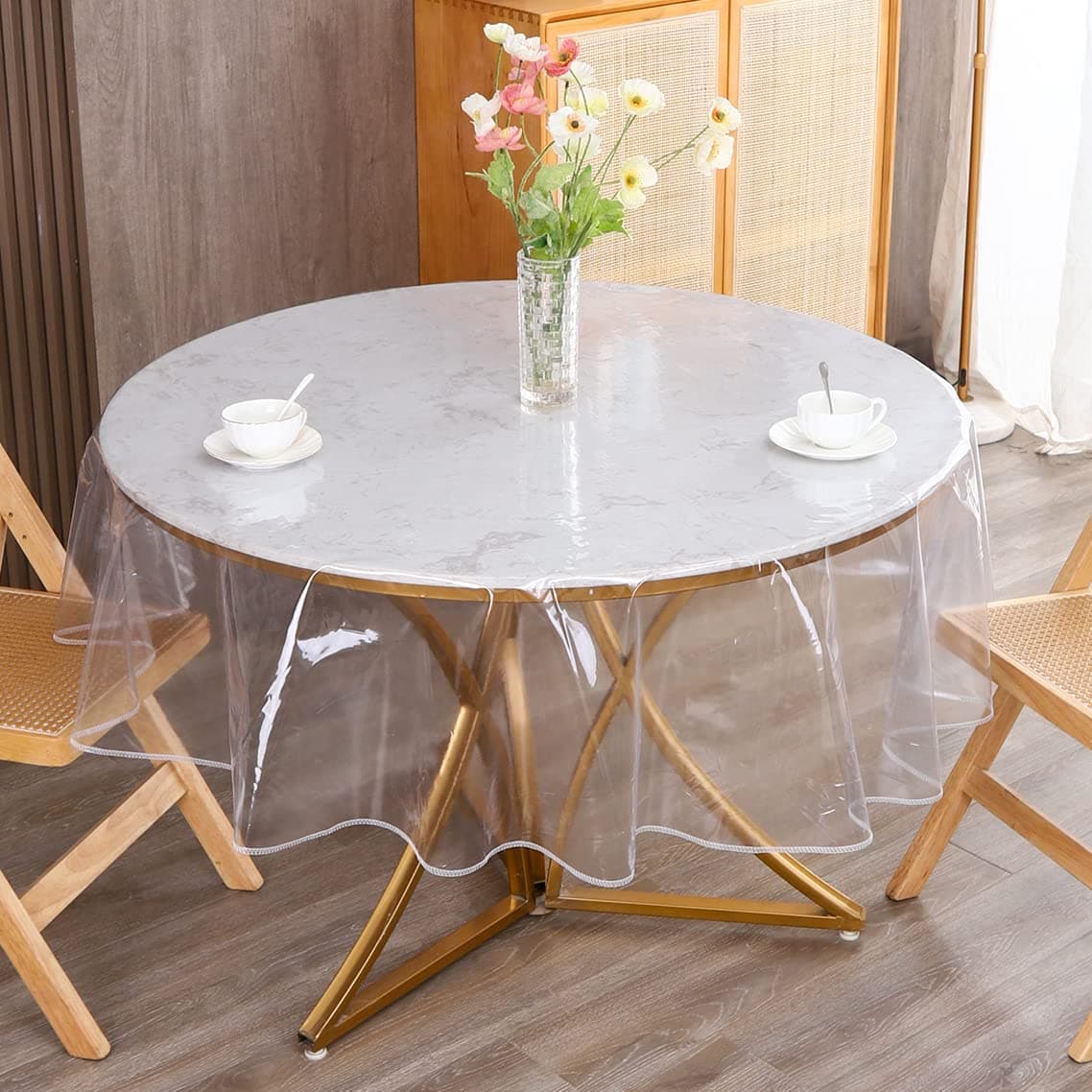 Walrus Clear Round Plastic Tablecloth Protector Waterproof Oil-Proof PVC Table Cloth Stain-Resistant Wipeable Table Cover for Round Table
